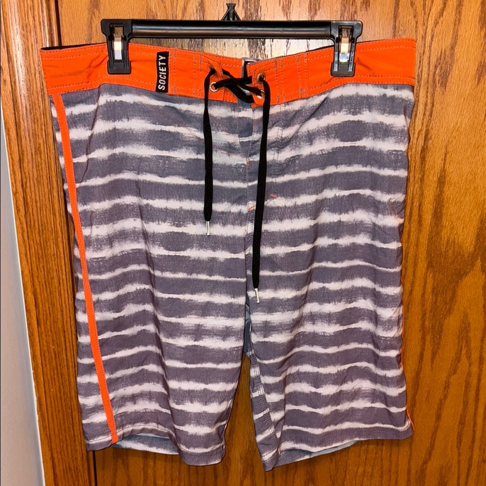 Society Gray and Orange Board Shorts